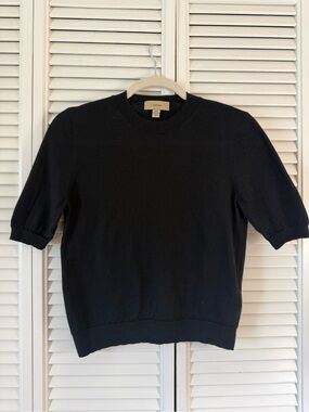 Burberry Uniform Merino Wool Black Crew Neck Short Sleeve Sweater Size S